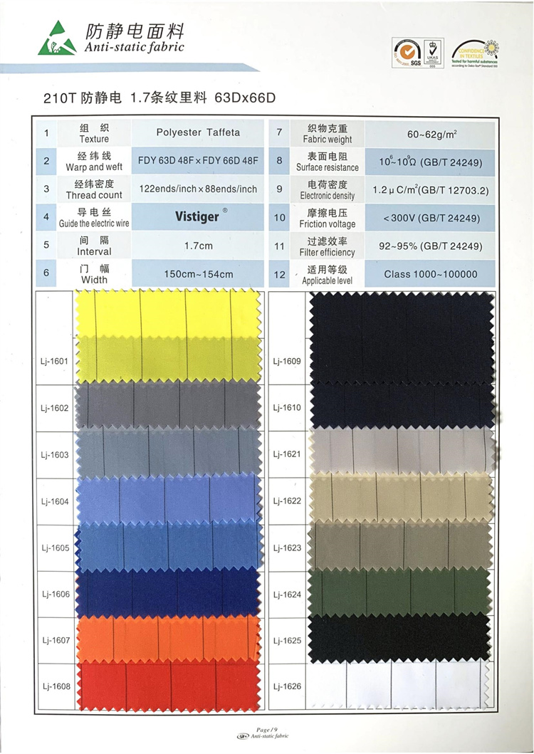 210T1.7条纹防静电里料